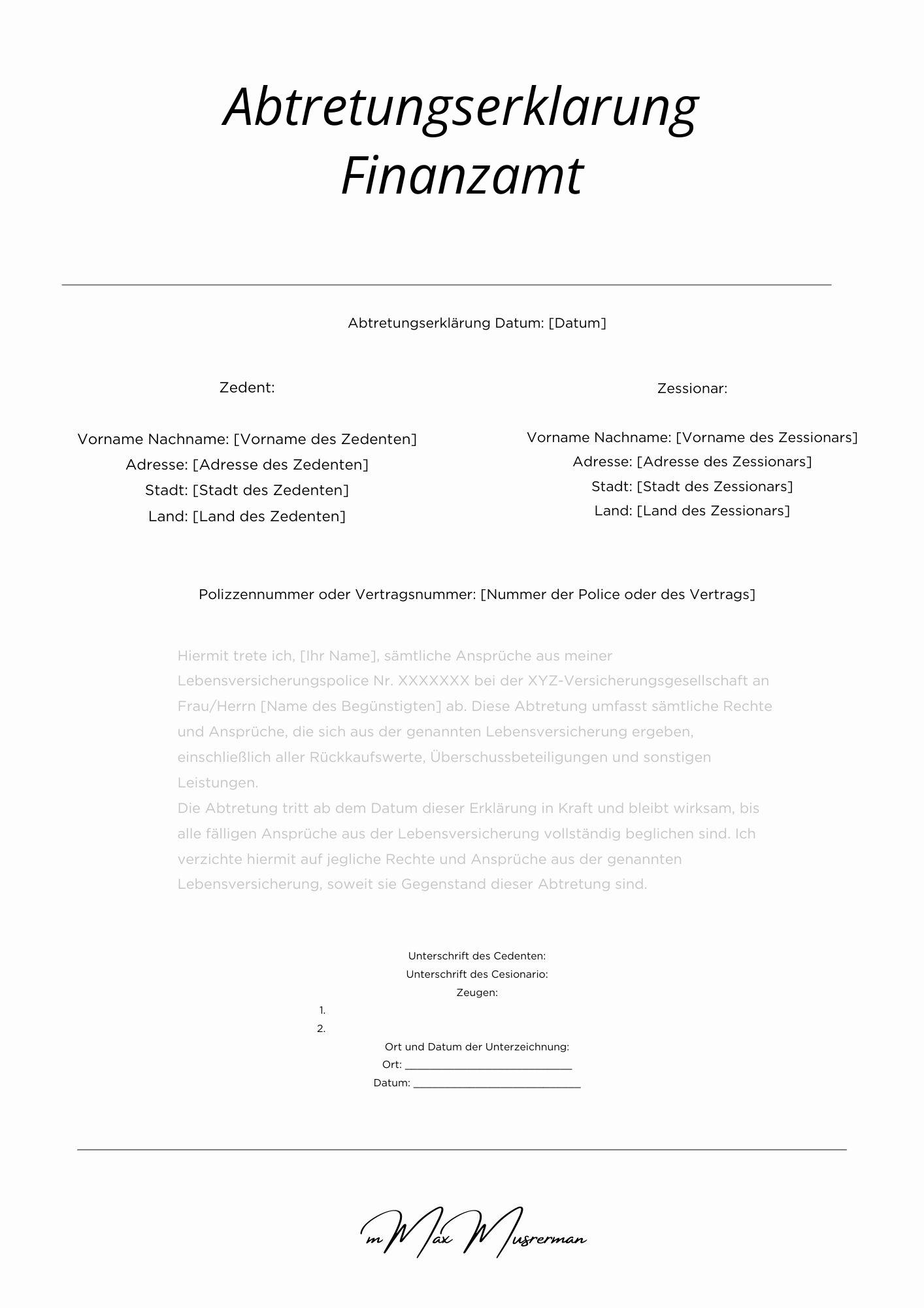 Abtretungserklärung Finanzamt