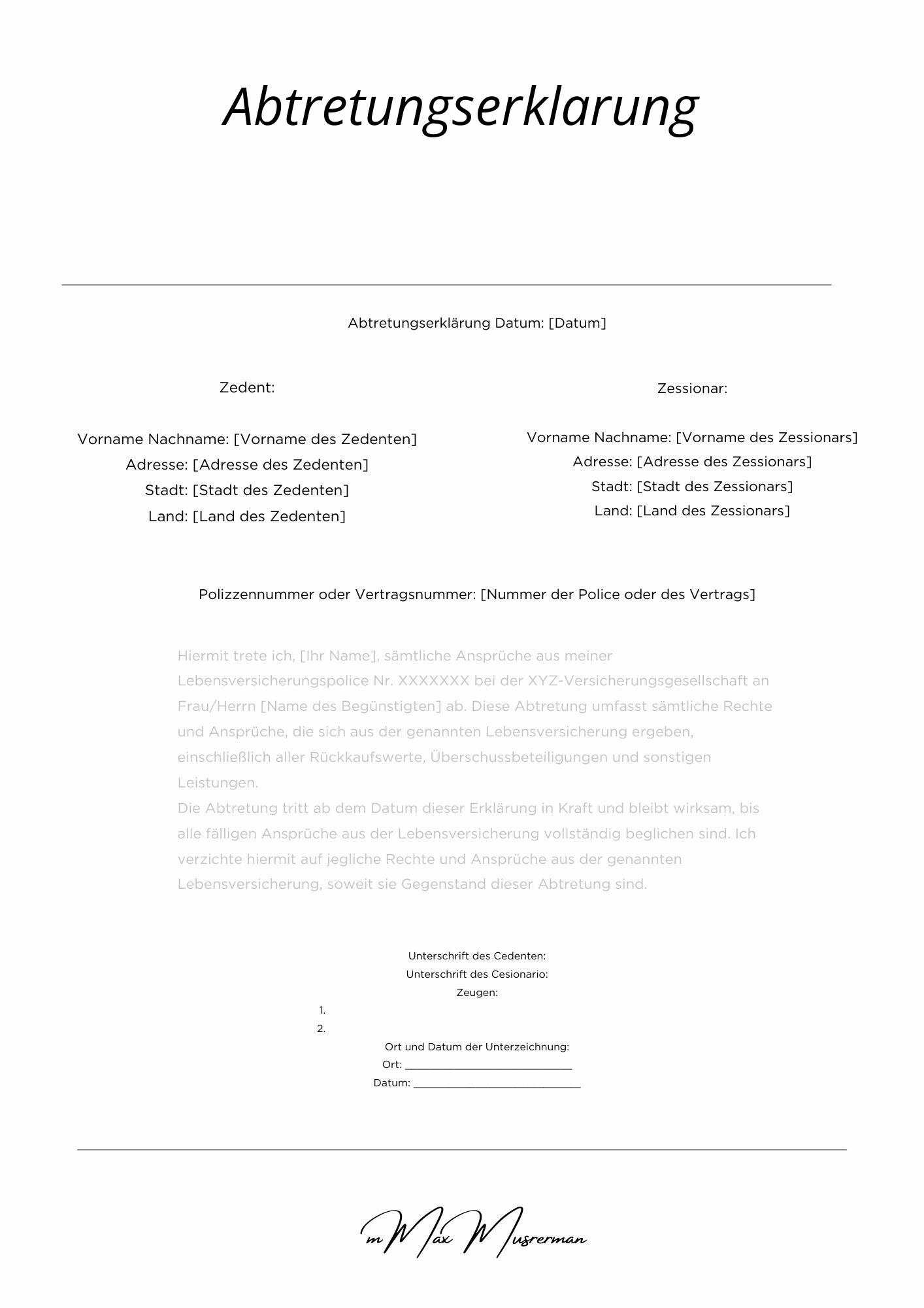 Abtretungserklärung